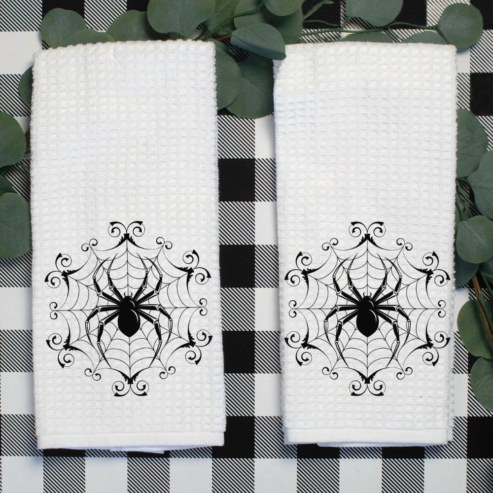 Tea Towels, Set of 2, Spooky Spider, Kitchen or Bathroom, Made to order.